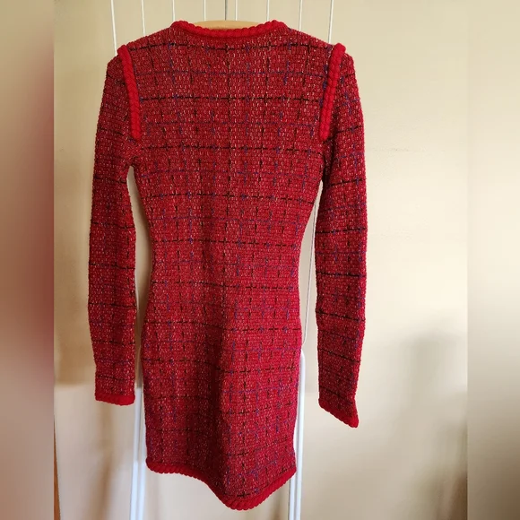 self-portrait | Red Tweed Sweater Dress - Picture 2 of 6